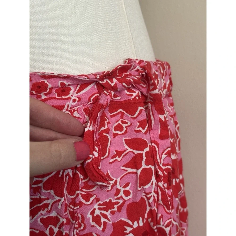 J Crew Bright Tropical Pink Midi Skirt Faux Wrap Coastal Beach Medium‎ *FLAW